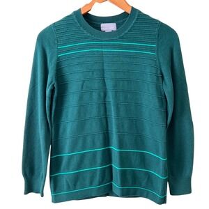 Laura Scott Greenish-Teal Sweater Horizontal Accent Ribbing‎ Women's Size Med